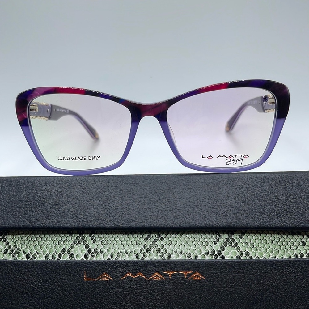 NWOT. LaMatta pink, blue, and purple frames with gold accents.